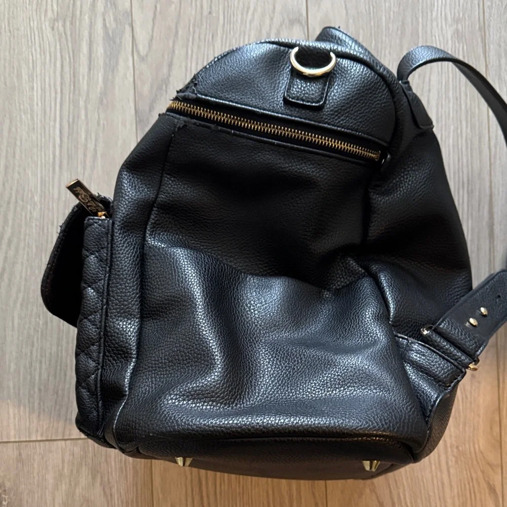 Luli Bebe Black Quilted Leather Backpack Diaper bag Tote with Gold Hardware